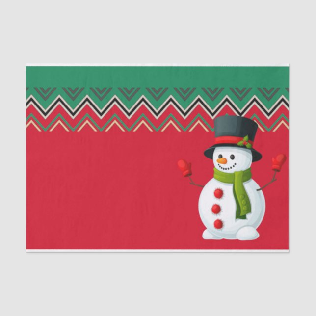 Snowman Red & Green Zickzack Pattern Ribbon Seidenpapier (Vorderseite)