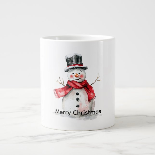 Snowman Red Scarf Weihnachten Jumbo-Tasse (Vorderseite)