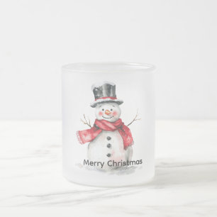 Snowman Red Scarf Weihnachten Mattglastasse