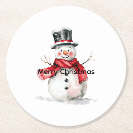 Snowman Red Scarf Weihnachten Runder Pappuntersetzer