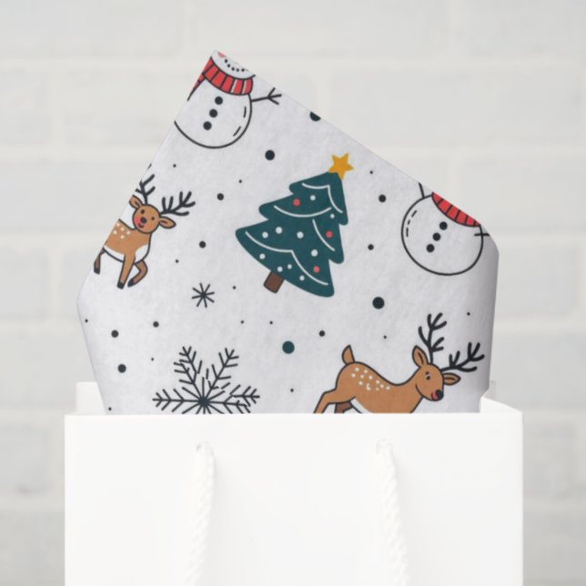 Snowman Reindeer Christmas Tree Pattern Seidenpapier (Geschenktüte)