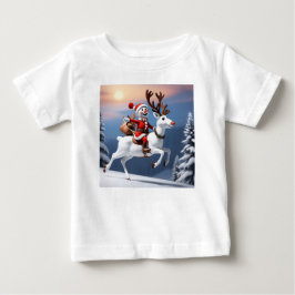 Snowman reitet auf einem Rentier Niedliches Weihna Baby T-shirt