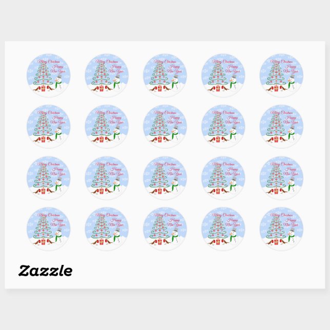 Snowman Robins Sticker Classic Round (Feuille)