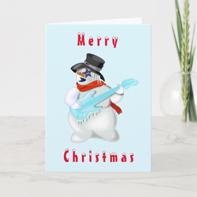 Snowman Rock Music Gitarrist Weihnachtskarte Karte (Vorderseite)
