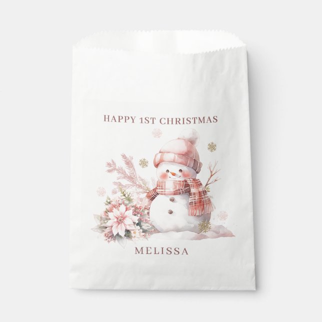 Snowman rose fille 1er Noël Favoriser les sacs (Devant)