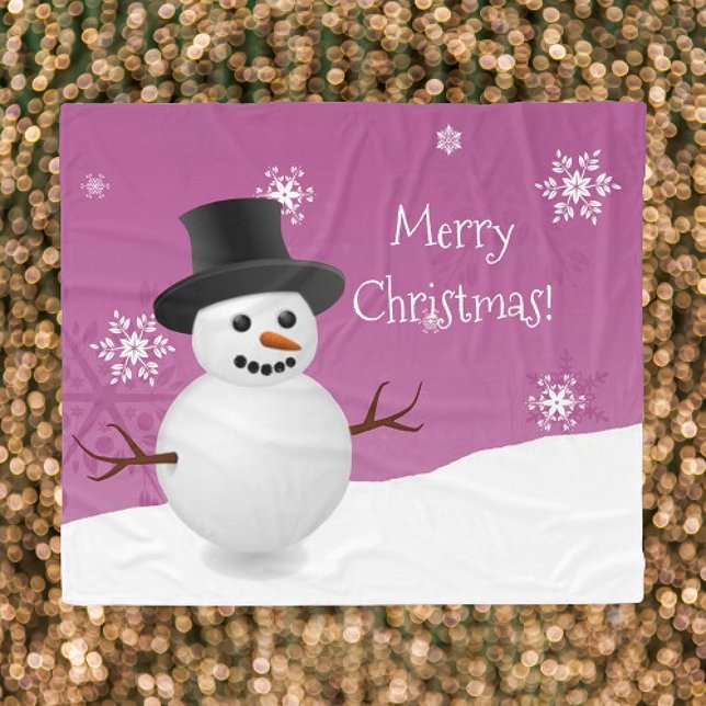 Snowman rose scène d'hiver Couverture de Noël (Pink Snowman Winter Scene Christmas Fleece Blanket)