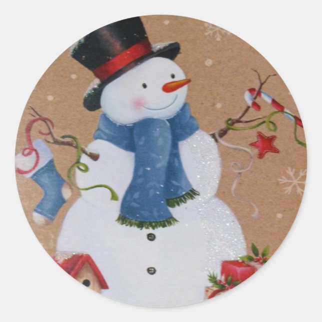 Snowman Runder Aufkleber (Vorderseite)