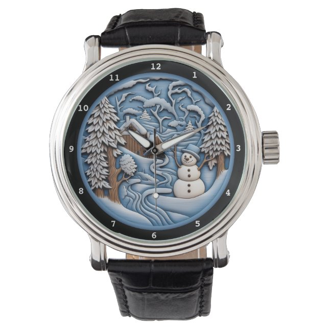 Snowman Rustic Winter Village Armbanduhr (Vorderseite)