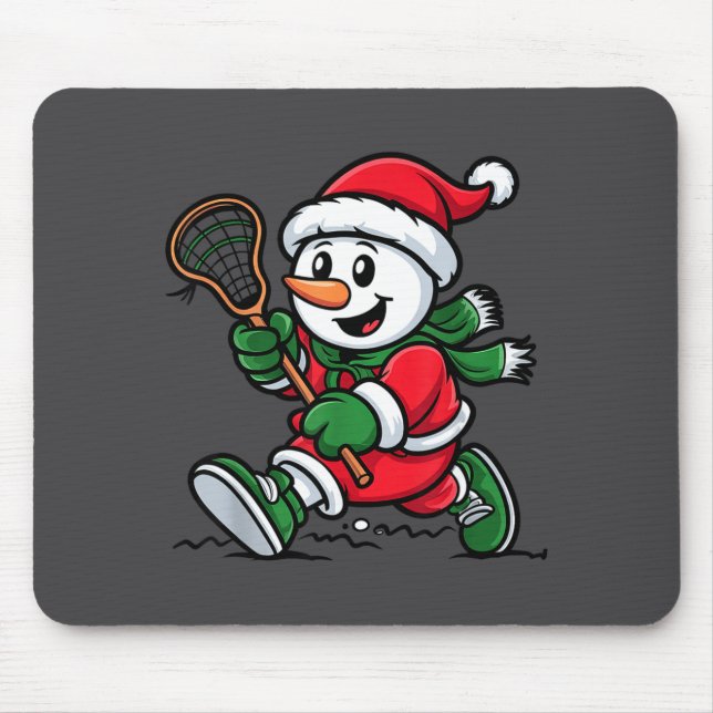 Snowman Santa Hat Playing Lacrosse Christmas Playe Mousepad (Vorne)