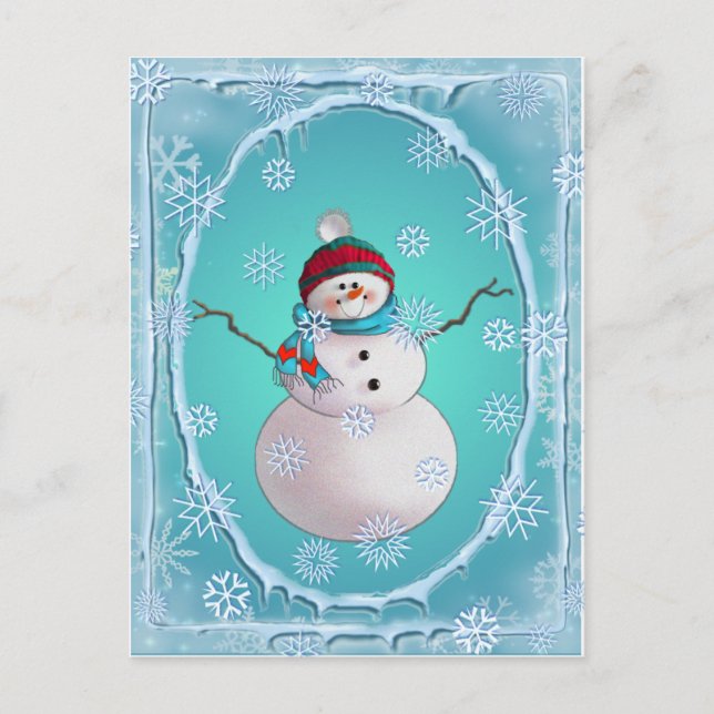 SNOWMAN, SCARF & SNOW HAT VON SHARON SHARPE POSTKARTE (Vorderseite)