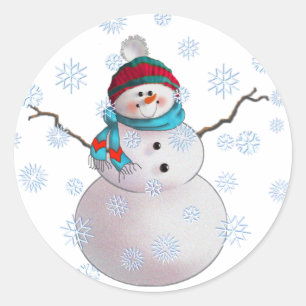 SNOWMAN, SCARF & STRUMPF CAP by SHARON SHARPE Runder Aufkleber