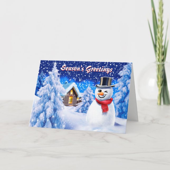 Snowman scène neige mignonne carte de noël (Devant)