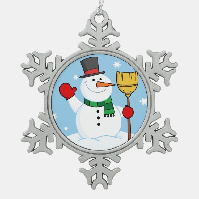 Snowman Schneeflocken Zinn-Ornament (Vorderseite)