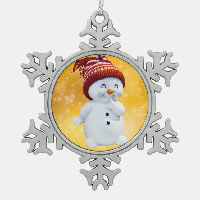 Snowman Schneeflocken Zinn-Ornament (Vorderseite)