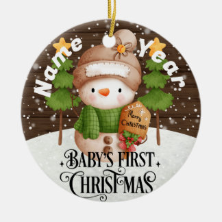 Snowman & Sign Baby's First Christmas Holiday Keramik Ornament