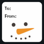 Snowman Simple Christmas Gift Quadratischer Aufkleber<br><div class="desc">Niedlicher Schneemann Gesicht Urlaub dekorativ zu & von Geschenkaufkleber Perfekt für Feiertagsgeschenke Tags</div>