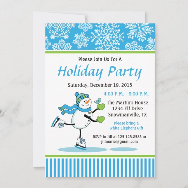 Snowman Skaten Holiday Party Einladung (Vorderseite)