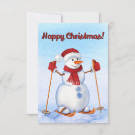 Snowman Skifahren Wasserfarbe Winter Weihnachten Karte