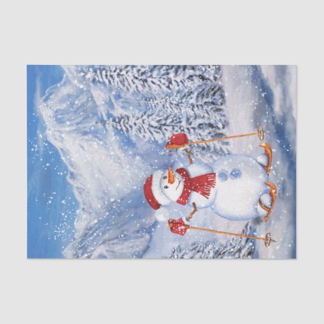 Snowman Skifahren Wasserfarbe Winter Weihnachten Seidenpapier (Vorderseite)