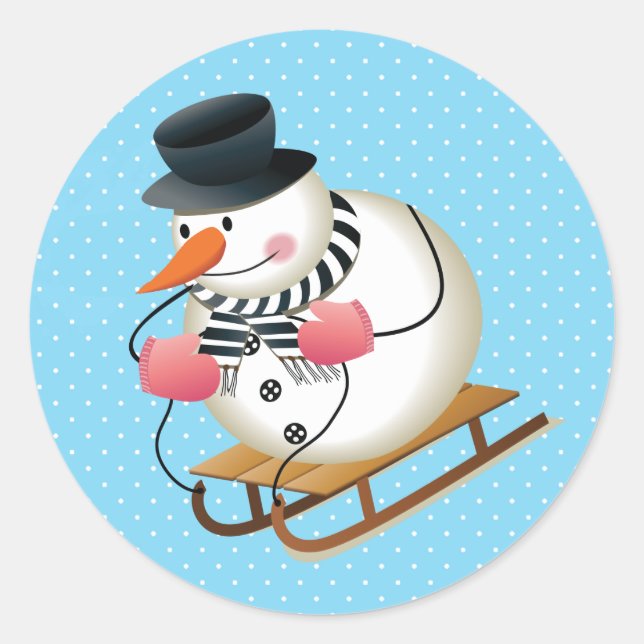 Snowman Sled Glossy Stickers 3 inch (Blatt 6) (Vorderseite)