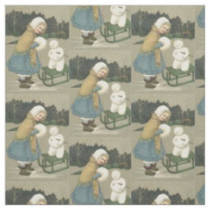 Snowman Sleigh Snow Woods Stoff