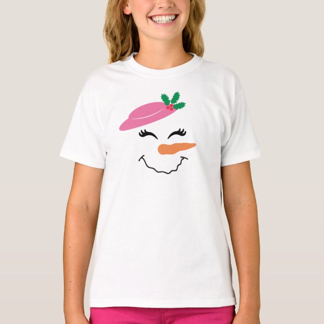 Snowman Smile Face mit Pink Hat 2 T - Shirt für Ki (Vorderseite)
