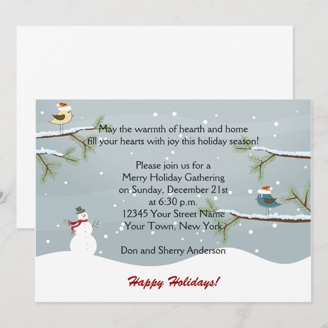 Snowman Snow Birds Feiertag Einladungen (Vorne/Hinten)