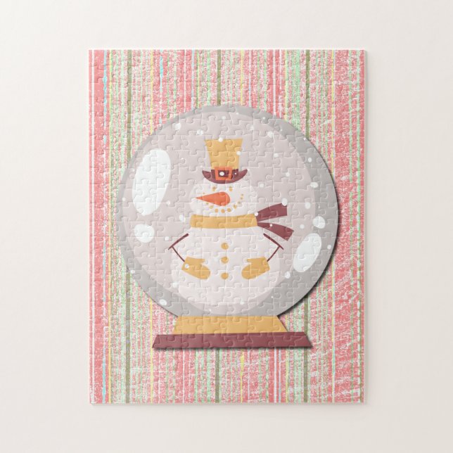 Snowman Snow Globe Retro Puzzle Art (Vertical)