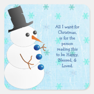 Snowman Snowflake Weihnachtssticker Quadratischer Aufkleber