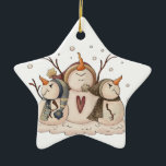 Snowman Snowflake Winterlandprimitiv Keramikornament<br><div class="desc">Snowman Snowflake Winter Land Primitive Weihnachten Personalisiertes Ornament</div>
