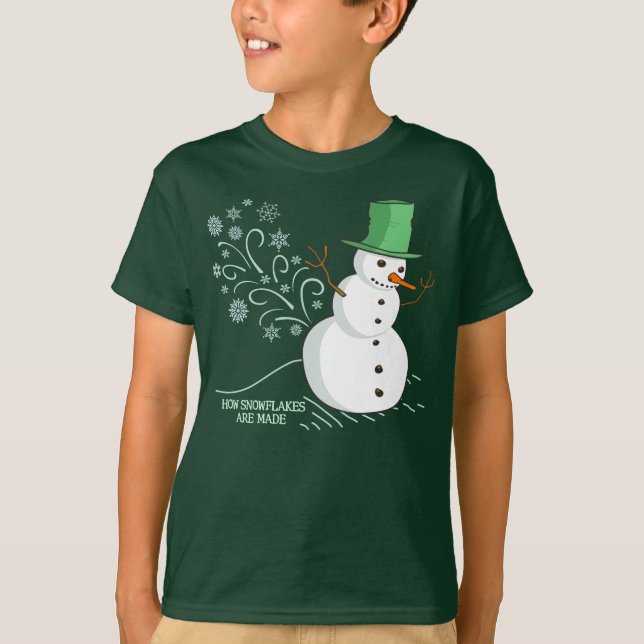 Snowman Snowflakes Funny Cartoon T-Shirt (Vorderseite)