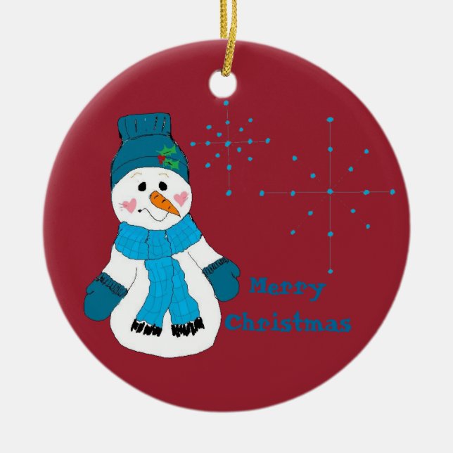 Snowman Snowflakes Keramik Ornament (Vorne)