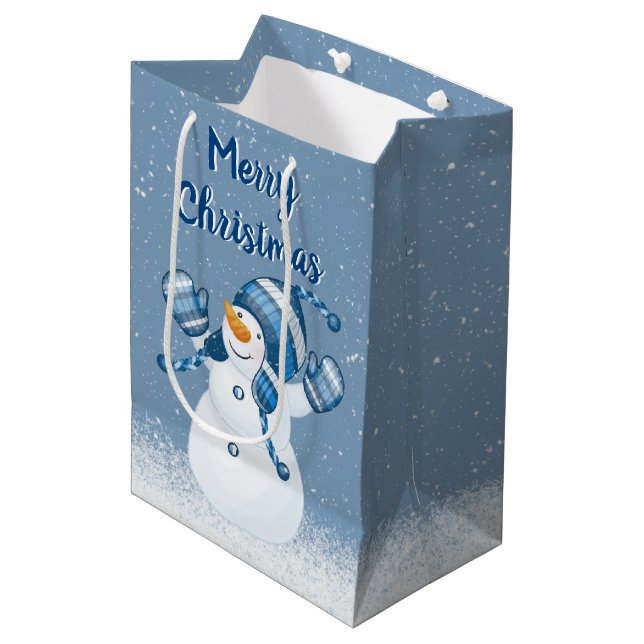 Snowman Snowflakes Mittlere Geschenktasche Mittlere Geschenktüte (Vorderseite Schrägansicht)