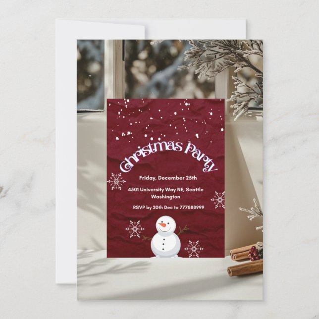 Snowman & Snowflakes Rotes Thema - Weihnachts-Part Einladung (Vorderseite)