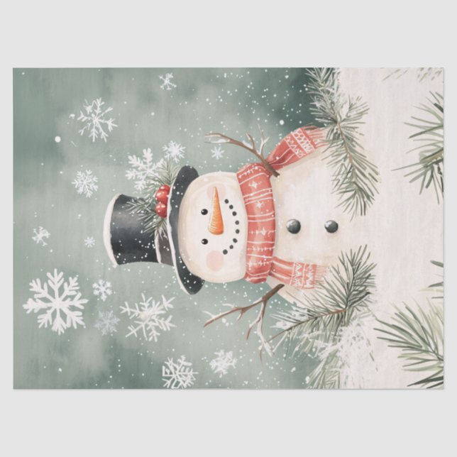 Snowman Snowflakes Spruce Sprigs Decoupage Seidenpapier (Vorderseite)
