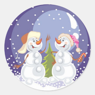 Snowman Snowstorm Snowing Runder Aufkleber
