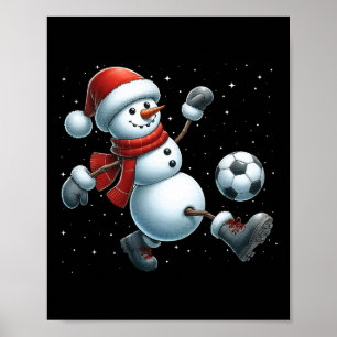 Snowman Soccer Christmas Snow Boys Girls Kinder We Poster