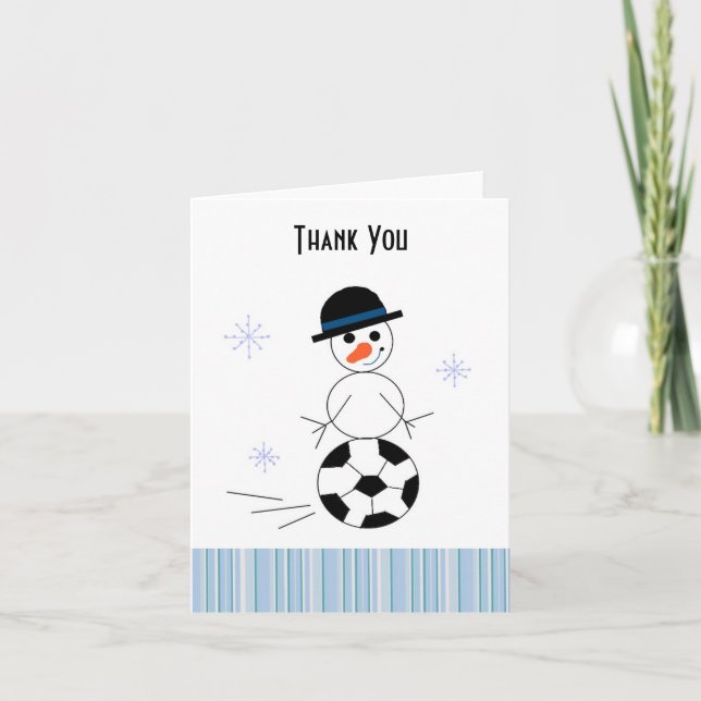 Snowman Soccer Player Danke Karte (Vorderseite)