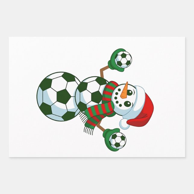 Snowman Soccer Weihnachten Sport Liebhaber Geschenkpapier Set (Vorderseite)