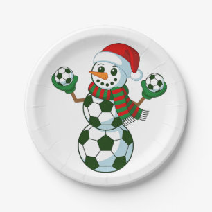 Snowman Soccer Weihnachten Sport Liebhaber Pappteller