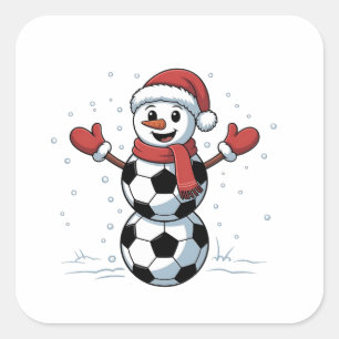 Snowman Soccer Weihnachten Weihnachtsmann Baseball Quadratischer Aufkleber