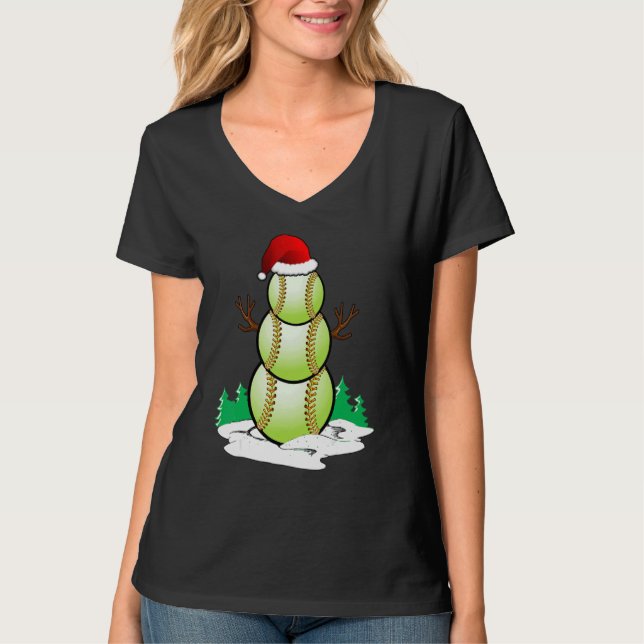 Snowman Softball Ball Santa Hat Christmas Pajama X T-Shirt (Vorderseite)