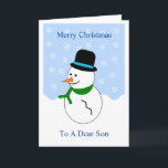 Snowman Son Weihnachtskarte Feiertagskarte<br><div class="desc">Grußkarte für die Weihnachtskarte Schneemann Design. Passen Sie diese Weihnachtskarte mit jedem beliebigen Text an und lassen Sie sie dann drucken und Ihnen zuschicken oder laden Sie sie sofort herunter. Wenn Sie Hilfe bei der Anpassung benötigen, kontaktieren Sie uns über den Link auf dieser Seite. Snowman entwirft personalisierte Weihnachtskarte, die...</div>