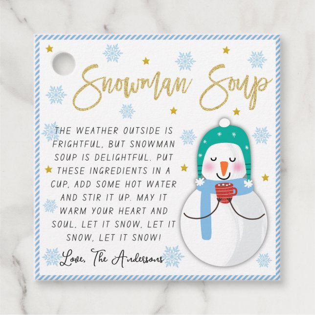Snowman Soup Christmas Hot Chocolate Gift Favor Geschenkanhänger (Vorderseite)