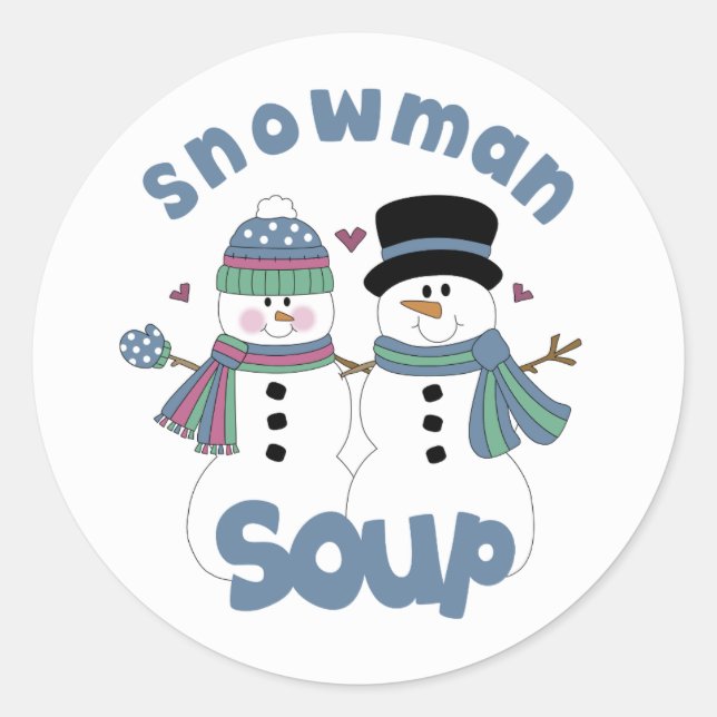 Snowman Soup Label Runder Aufkleber (Vorderseite)