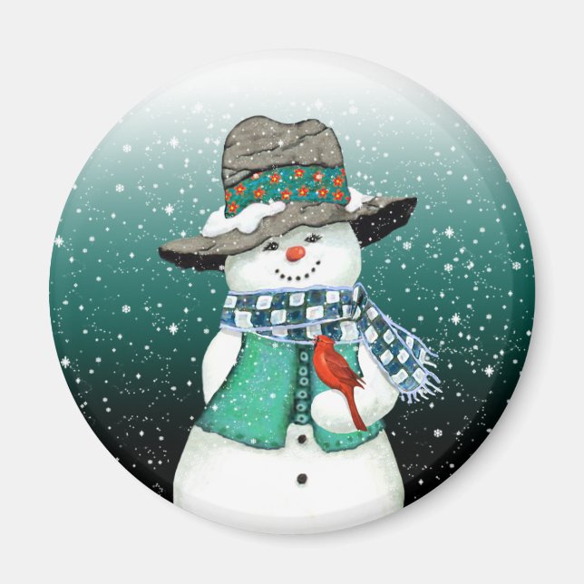 Snowman souriant, Cardinal dans un aimant d'orage  (Devant)