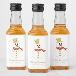Snowman   Spaß Weihnachten Weiß & Gold Alkoholflaschenetikett