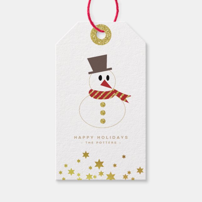 Snowman | Spaß Weihnachten Weiß & Gold Geschenkanhänger (Vorderseite)