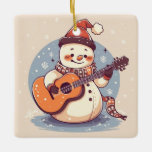 Snowman spielt Gitarre Keramikornament<br><div class="desc">Ein Design mit einem Snowmann,  der Gitarre spielt</div>