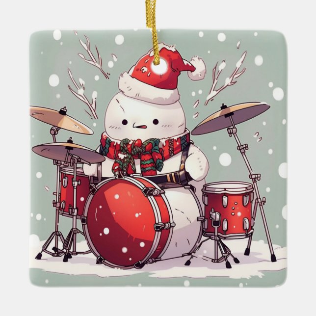 Snowman spielt Trommeln Keramikornament (Vorderseite)